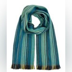 Shupaca Alpaca Wool Blend Striped Scarf Teal Green Blue Handmade Ecuador